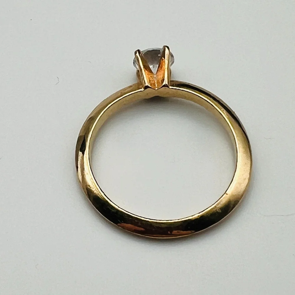 Vintage Solitaire Engagement Ring Gold Tone Clear Stone Size 10 Made in Korea